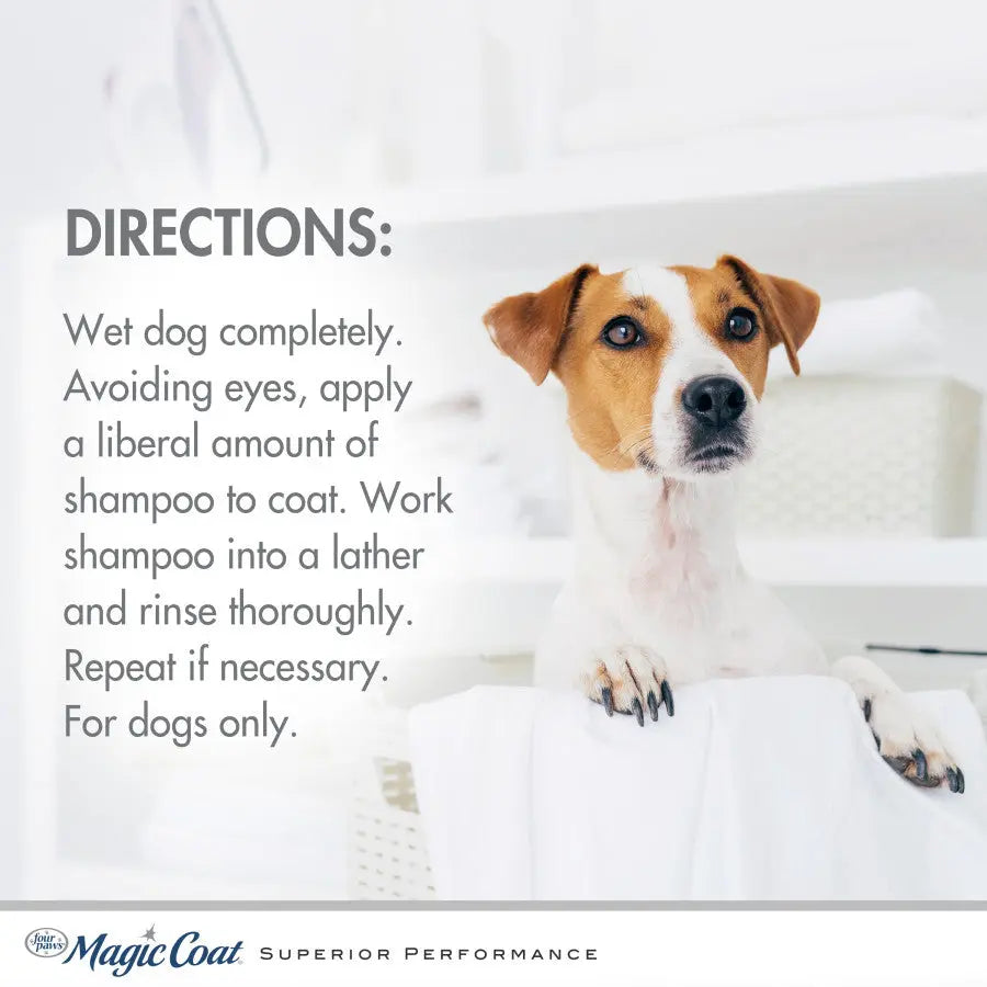 Four Paws odor reducing dog shampoo directions for use on wet dogs to eliminate odors