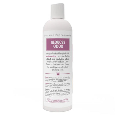 Four Paws odor reducing dog shampoo in a white bottle designed to eliminate pet odors and freshen coats
