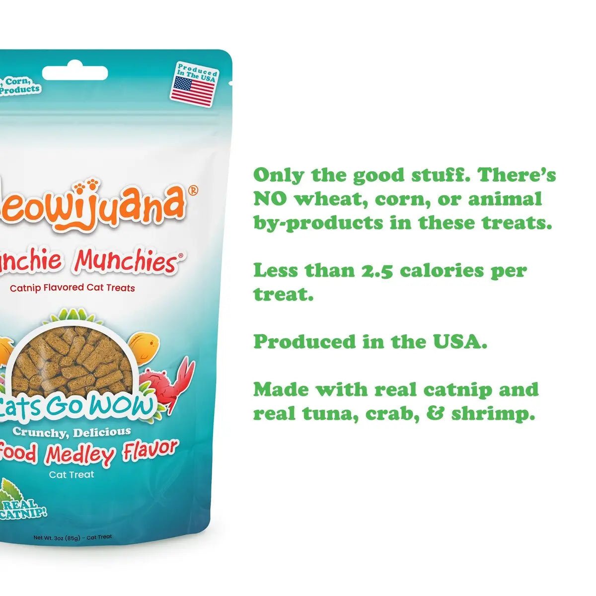 Meowijuana Crunchie Munchie Seafood Medley Cat Treat 3oz - Talis Us