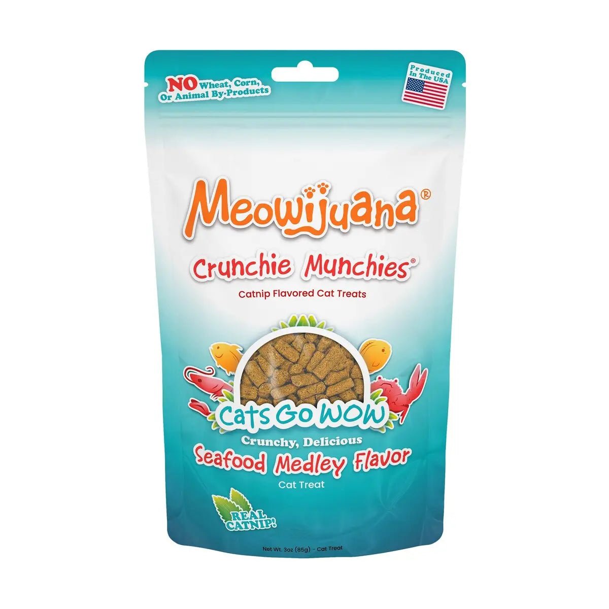 Meowijuana Crunchie Munchie Seafood Medley Cat Treat 3oz - Talis Us
