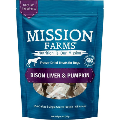 Mission Farms Bison Liver Freeze-Dried Dog Treats with Pumpkin in 3oz resealable bag