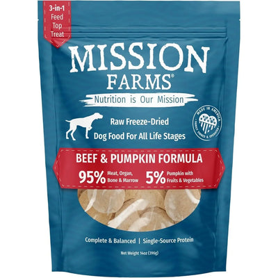 Mission Farms Raw Freeze-Dried Dog Food Beef and Pumpkin Formula for all life stages