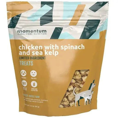 Momentum Carnivore Nutrition Freeze Dried Raw Chicken Spinach Sea Kelp Treats 3oz - Talis Us