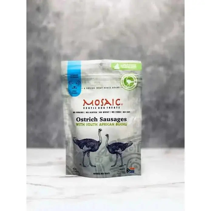 Mosaic South African Ostrich Sausages Infused with Buchu Dog Treats - Talis Us