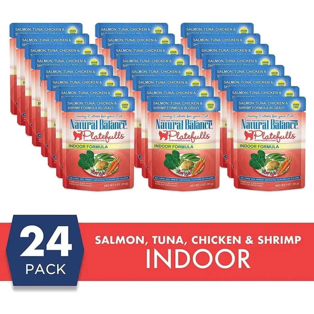Natural Balance Pet Foods Platefulls Indoor Salmon Tuna Chicken & Shrimp in Gravy Cat Wet Food 3 oz, Natural Balance CPD