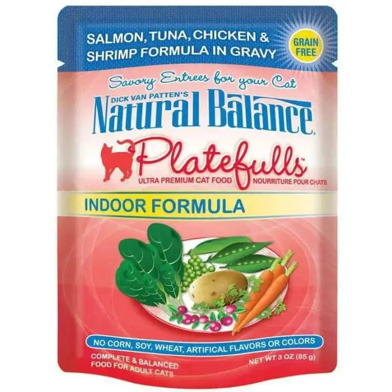 Natural Balance Pet Foods Platefulls Indoor Salmon Tuna Chicken & Shrimp in Gravy Cat Wet Food 3 oz, Natural Balance CPD