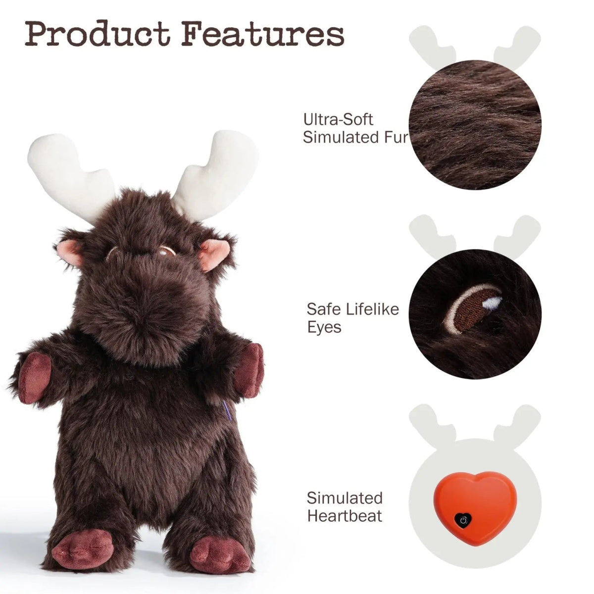 Nocciola Fuzzwoof Moose Heartbeat Comfort Plush Dog Toy - Talis Us
