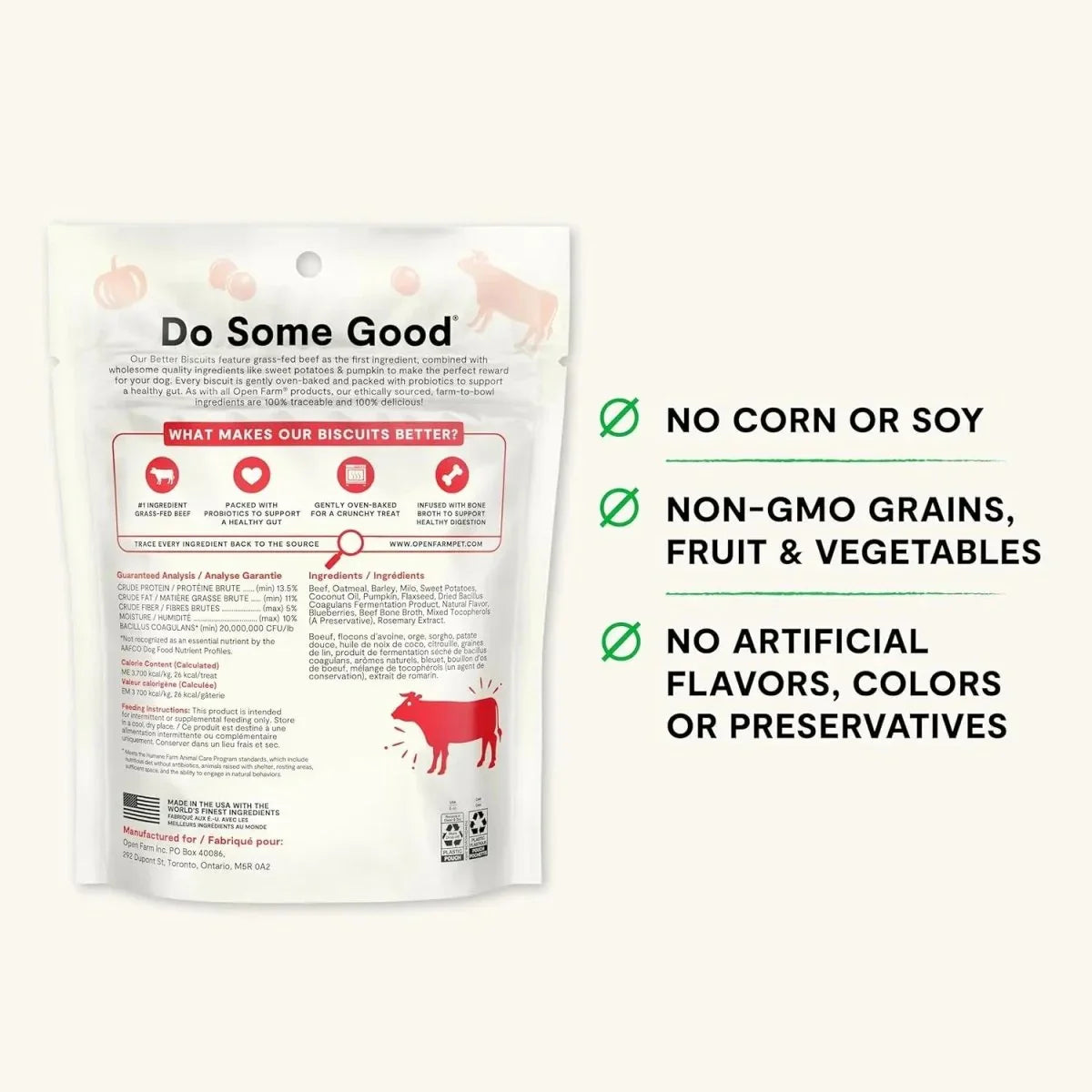 Open Farm Better Biscuits Grass Fed Beef & Oatmeal Oven Baked Dog Treats 8 oz - Talis Us