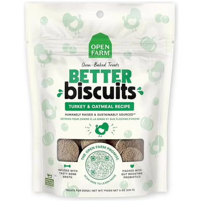 Open Farm Better Biscuits Turkey & Oatmeal Oven Baked Dog Treats with Probiotics 8 oz - Talis Us