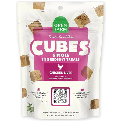 Open Farm Freeze Dried Raw Single Ingredient Chicken Liver Cubes Dog Treats 3 oz - Talis Us
