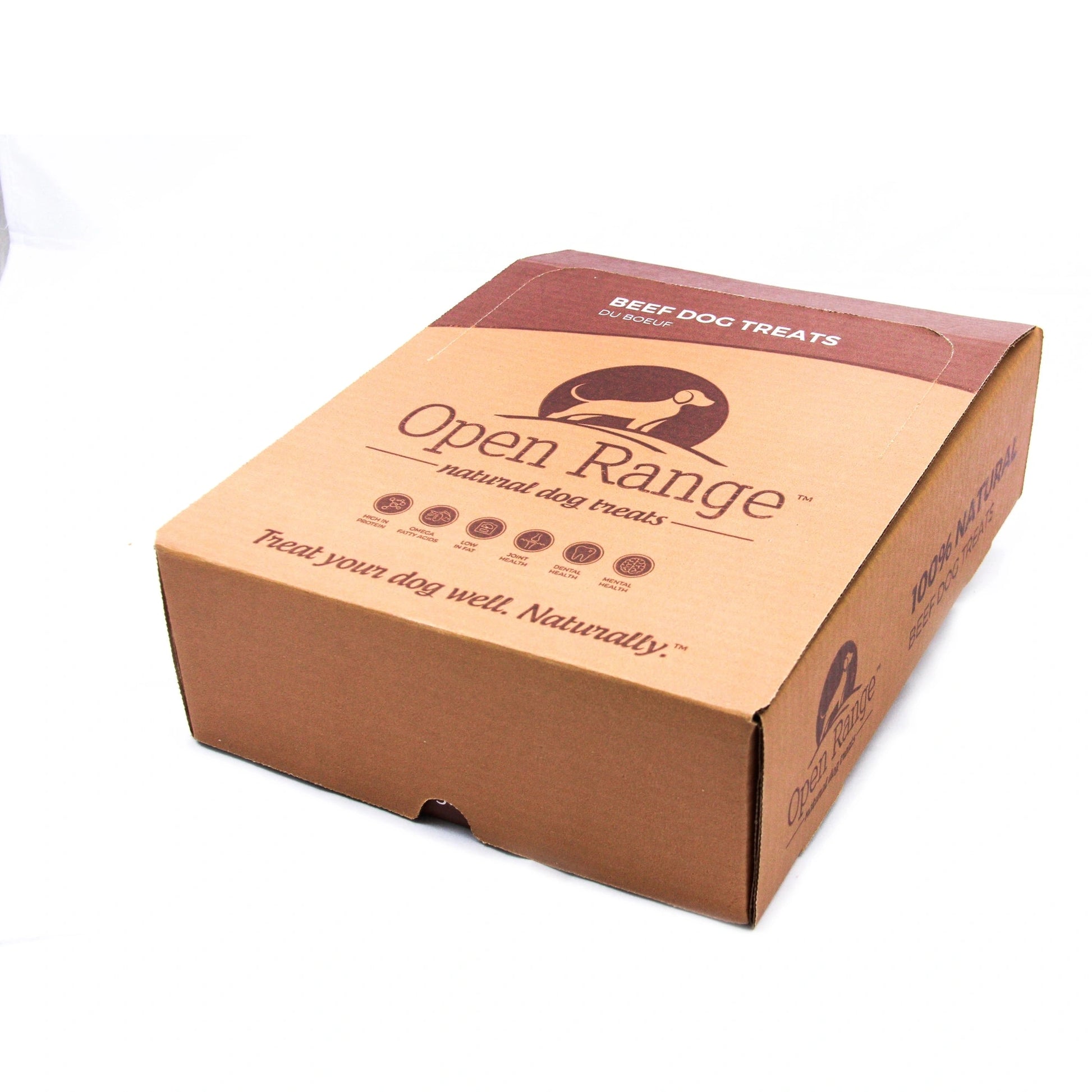 Home Range sushi bar beef with tilapia dog treat box showing natural ingredients and packaging design