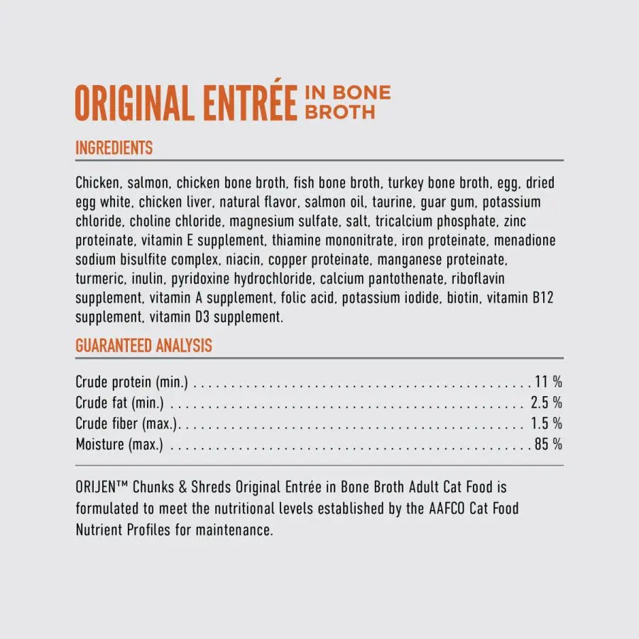 ORIJEN Original Grain - Free Chunks in Gravy & Shreds Wet Cat Food - Talis Us