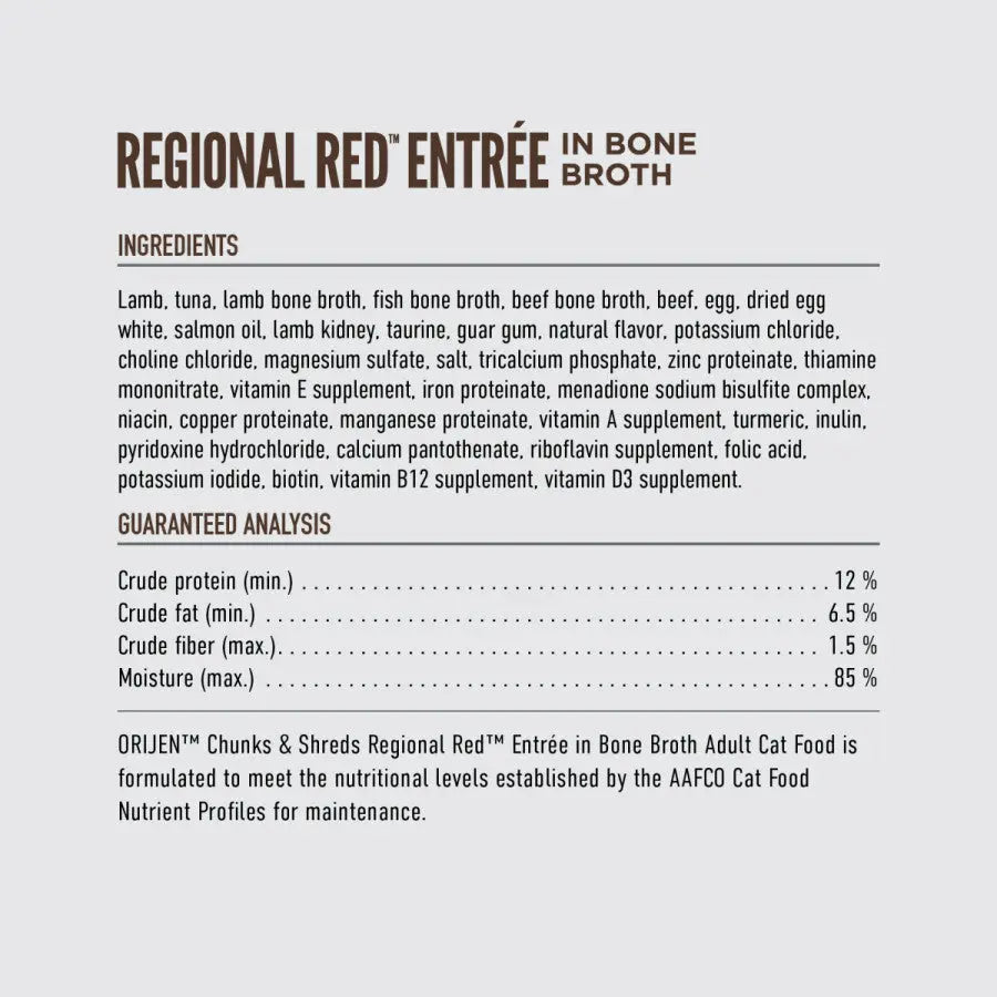 ORIJEN Regional Red Grain - Free Chunks in Gravy & Shreds Wet Cat Food - Talis Us
