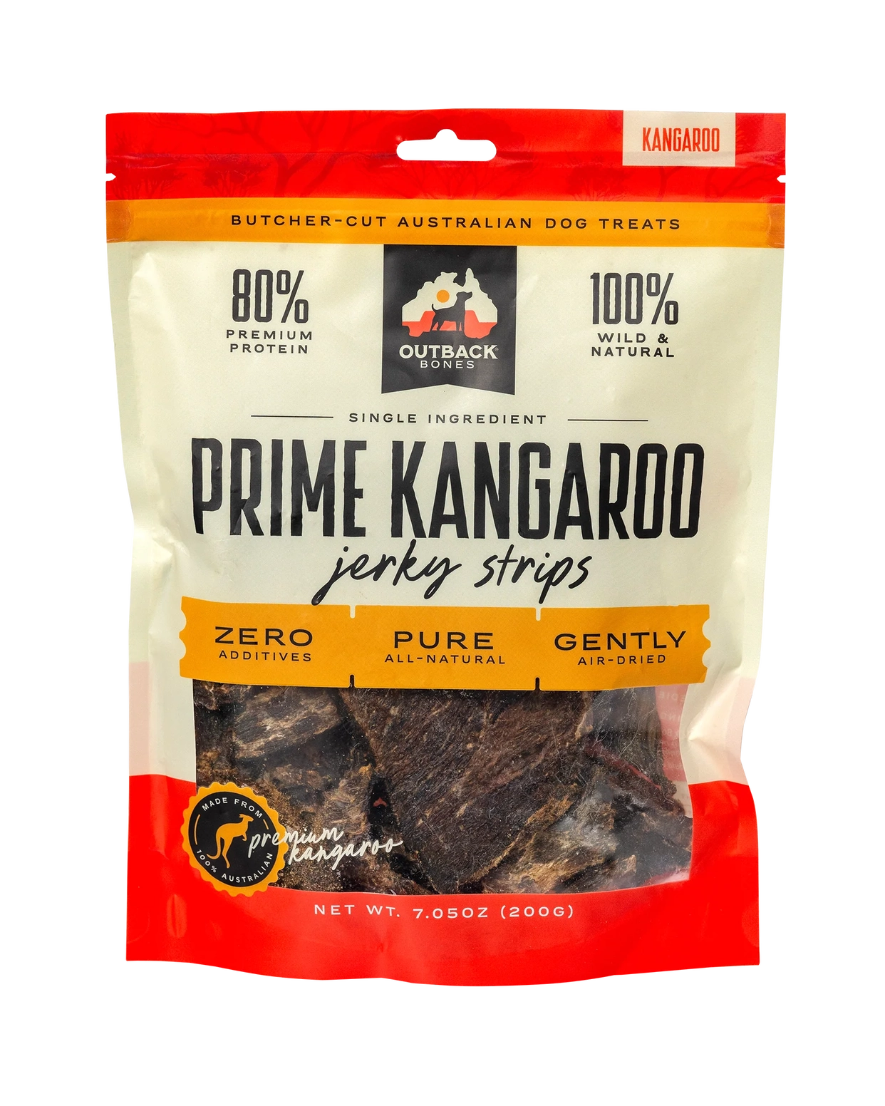 Outback Bones Prime Kangaroo Jerky Dog Treats pack with all-natural ingredients and premium protein