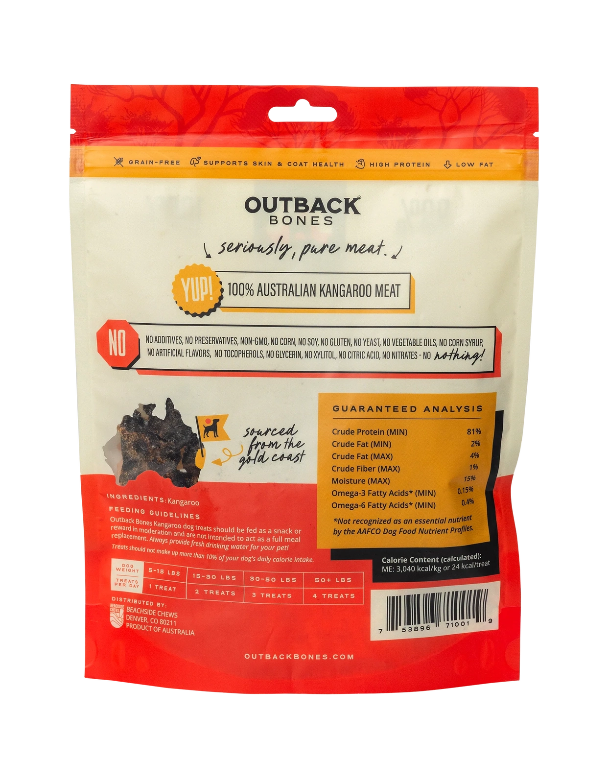 Outback Bones single ingredient kangaroo bites for dogs, made from pure Australian kangaroo meat