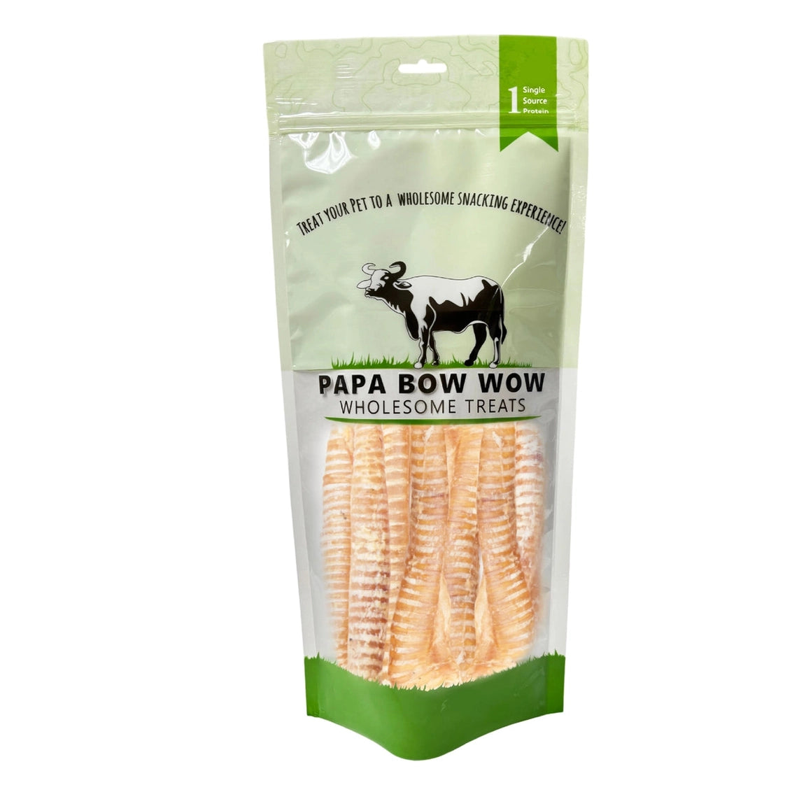 Papa Bow Wow trachea chews in a resealable pouch for healthy dog treats