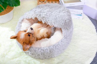 Cozy pearl grey cat cave bed with soft plush interior for comfort and warmth for pets