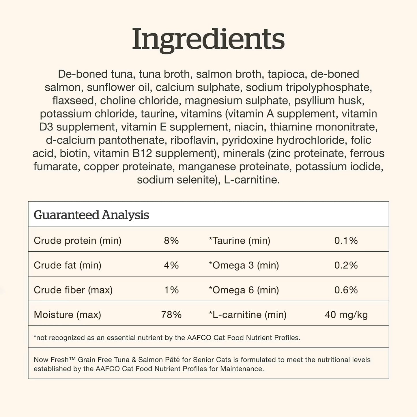 Petcurean grain free senior wet cat food with ingredients like tuna and salmon for optimal nutrition