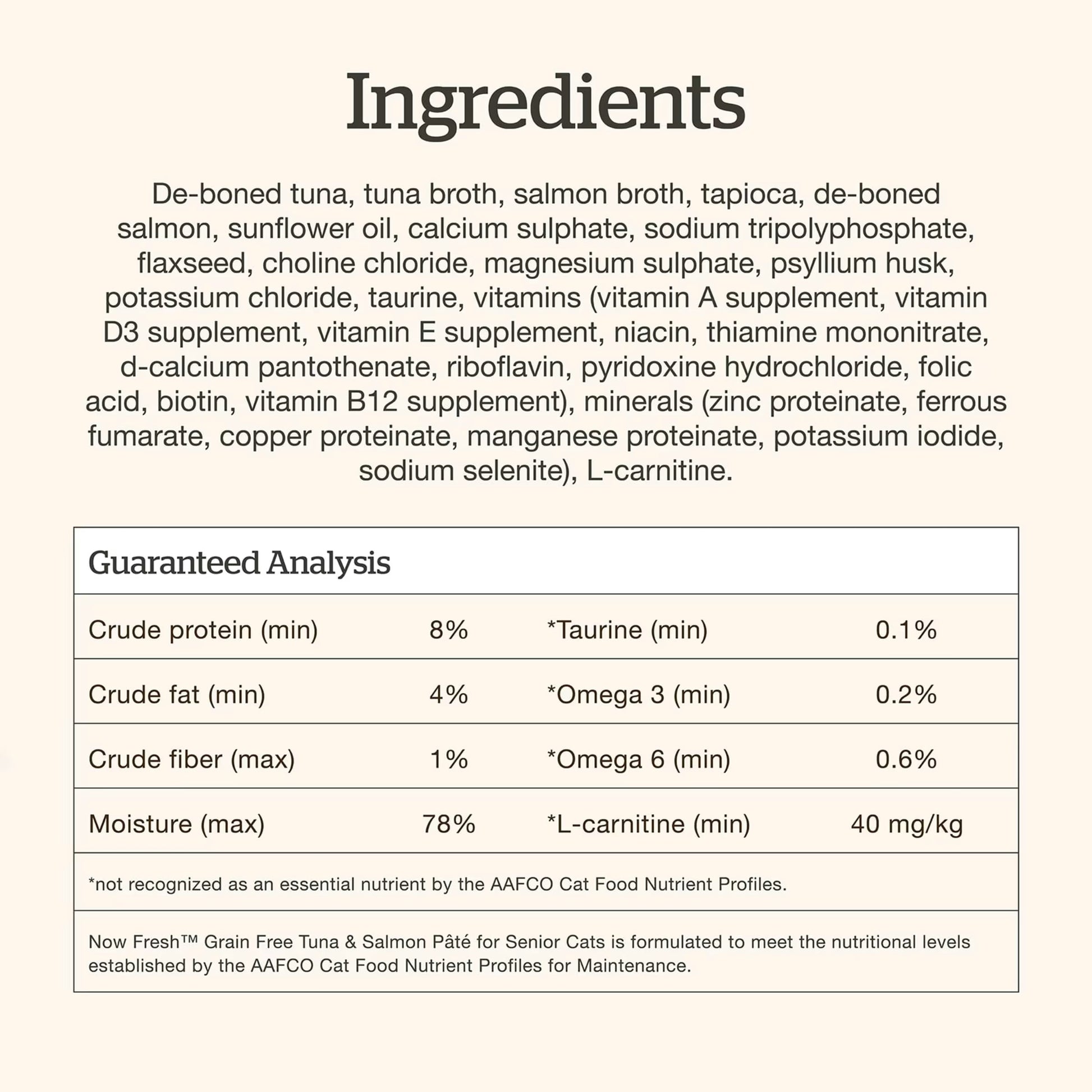 Petcurean grain free senior wet cat food with ingredients like tuna and salmon for optimal nutrition