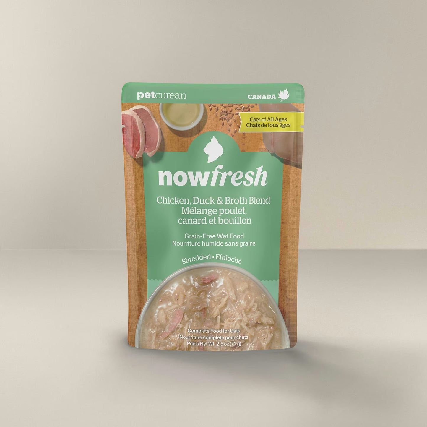 Petcurean Now Fresh Grain-Free Wet Cat Food with Chicken Duck and Broth Blend in a pouch