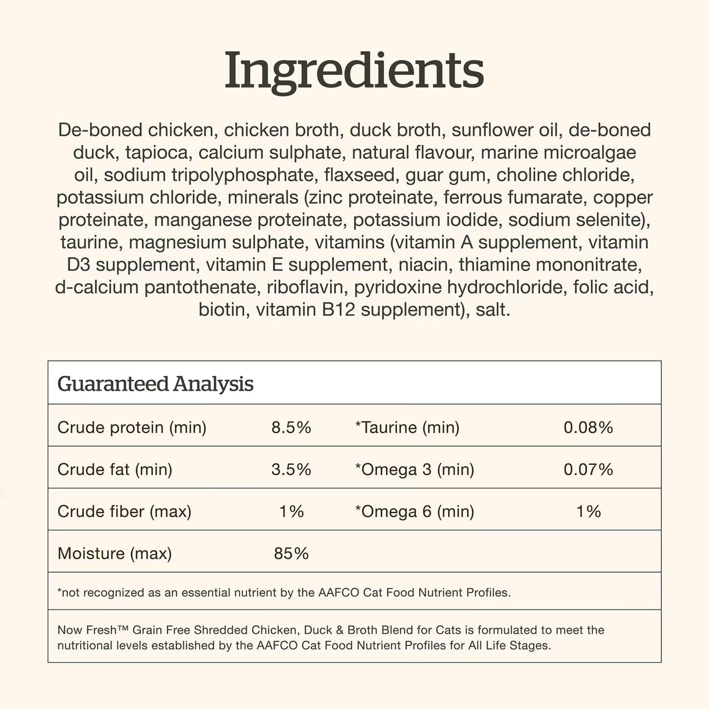 Petcurean grain free wet cat food ingredients list with chicken and essential nutrients for healthy cats