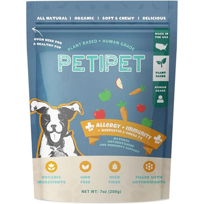 PETIPET Allergy + Immunity with Quercetin & Omega 3 Apple & Carrot Flavored Soft Chew Allergy Supplement for Dogs 7oz - Talis Us