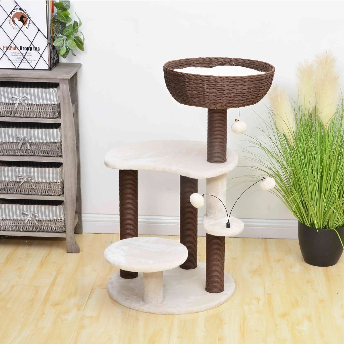 Petpals Quartz 5 Level Cat Tree with 4 Scratching Posts and Handwoven Basket - Talis Us