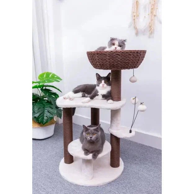 Petpals Quartz 5 Level Cat Tree with 4 Scratching Posts and Handwoven Basket - Talis Us