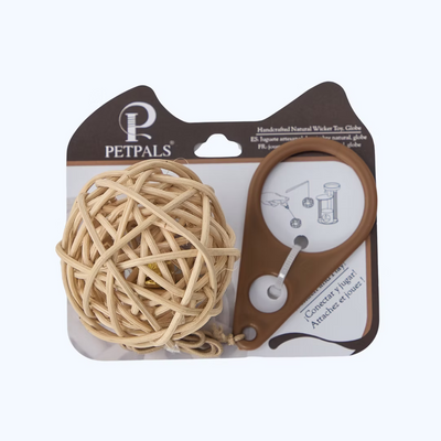 PetPals Group wicker rattan cat toys in a ball shape for interactive feline playtime