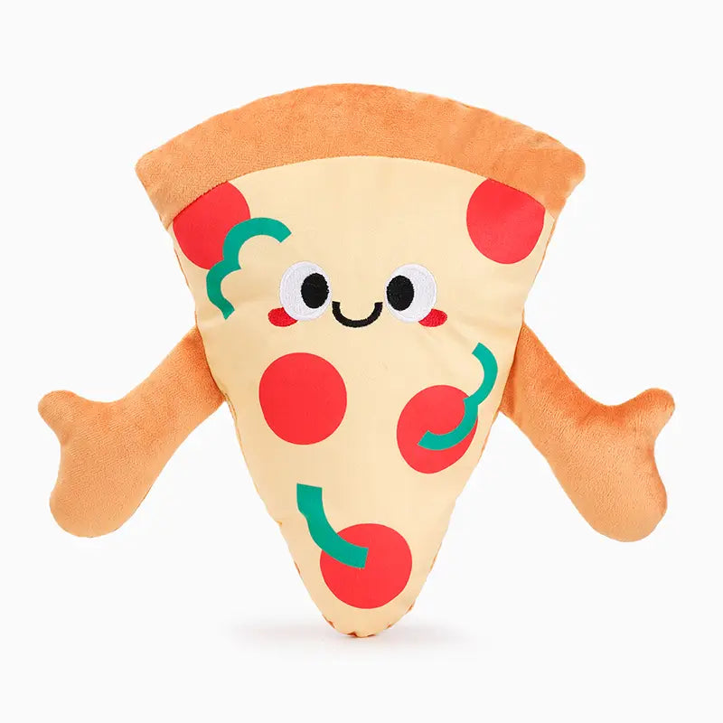 Hugsmart Pet pizza dog plush toy with cheerful face and soft texture for playful pups