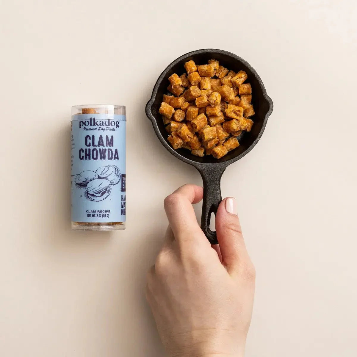 Polkadog Clam Chowda Training Bits Crunchy Dog and Cat Treats Mini Tube 2oz - Talis Us