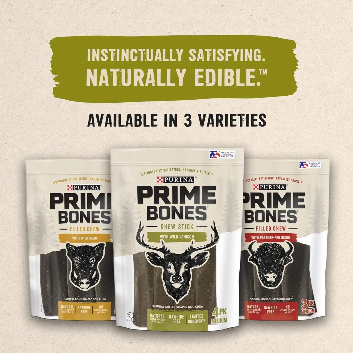 Purina Prime Bones Dog Chew Filled with Wild Venison Medium 9.7 oz - Talis Us