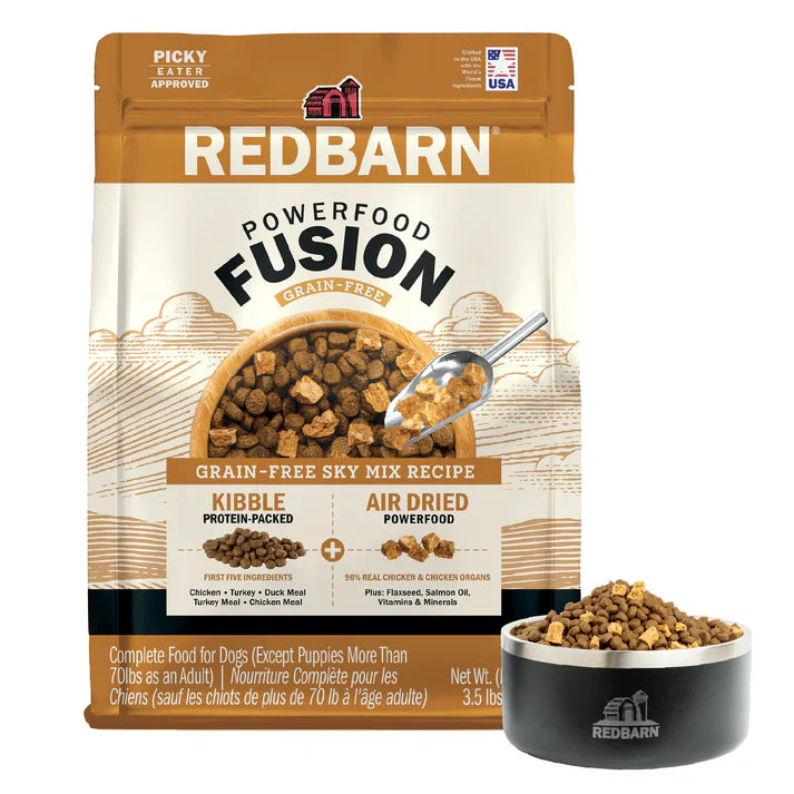 Redbarn Powerfood Fusion Grain-Free Dry Dog Food Sky Mix Recipe with protein-packed kibble