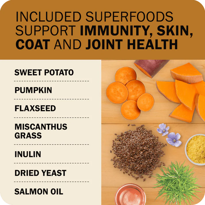 Redbarn grain free dry dog food featuring superfoods for immunity, skin, coat, and joint health