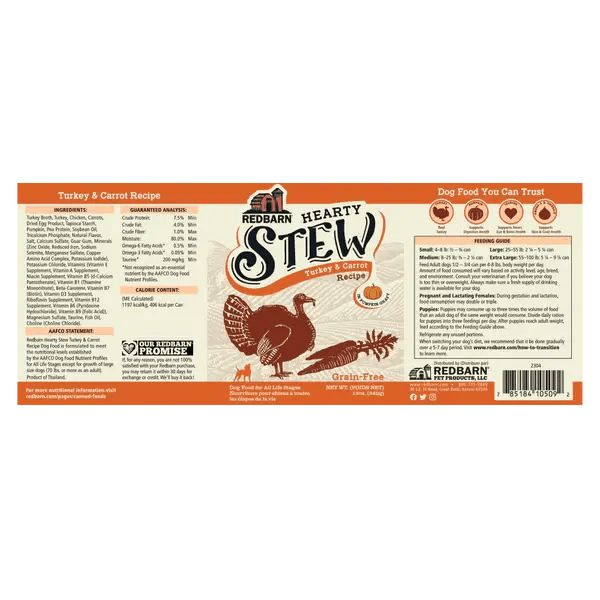 Redbarn Pet Products Hearty Stew All Life Stages Turkey & Carrot Wet Dog Food 12ea/12 oz - Talis Us