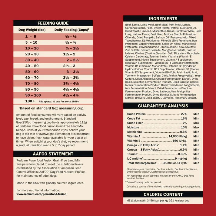 Redbarn Pet Products Powerfood Fusion Grain - Free Land Mix Dry Dog Food - Talis Us