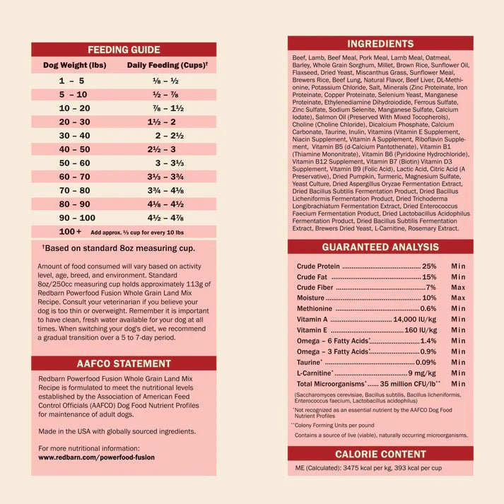 Redbarn Pet Products Powerfood Fusion Whole Grain Land Mix Beef Recipe Dry Dog Food - Talis Us