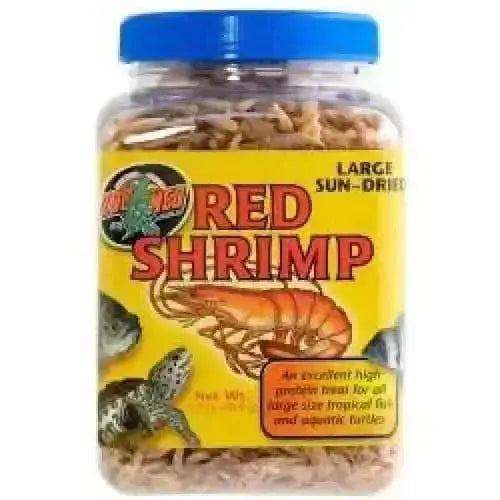 Zoo Med Laboratories large sun-dried red shrimp reptile food in a jar, suitable for turtles and other reptiles