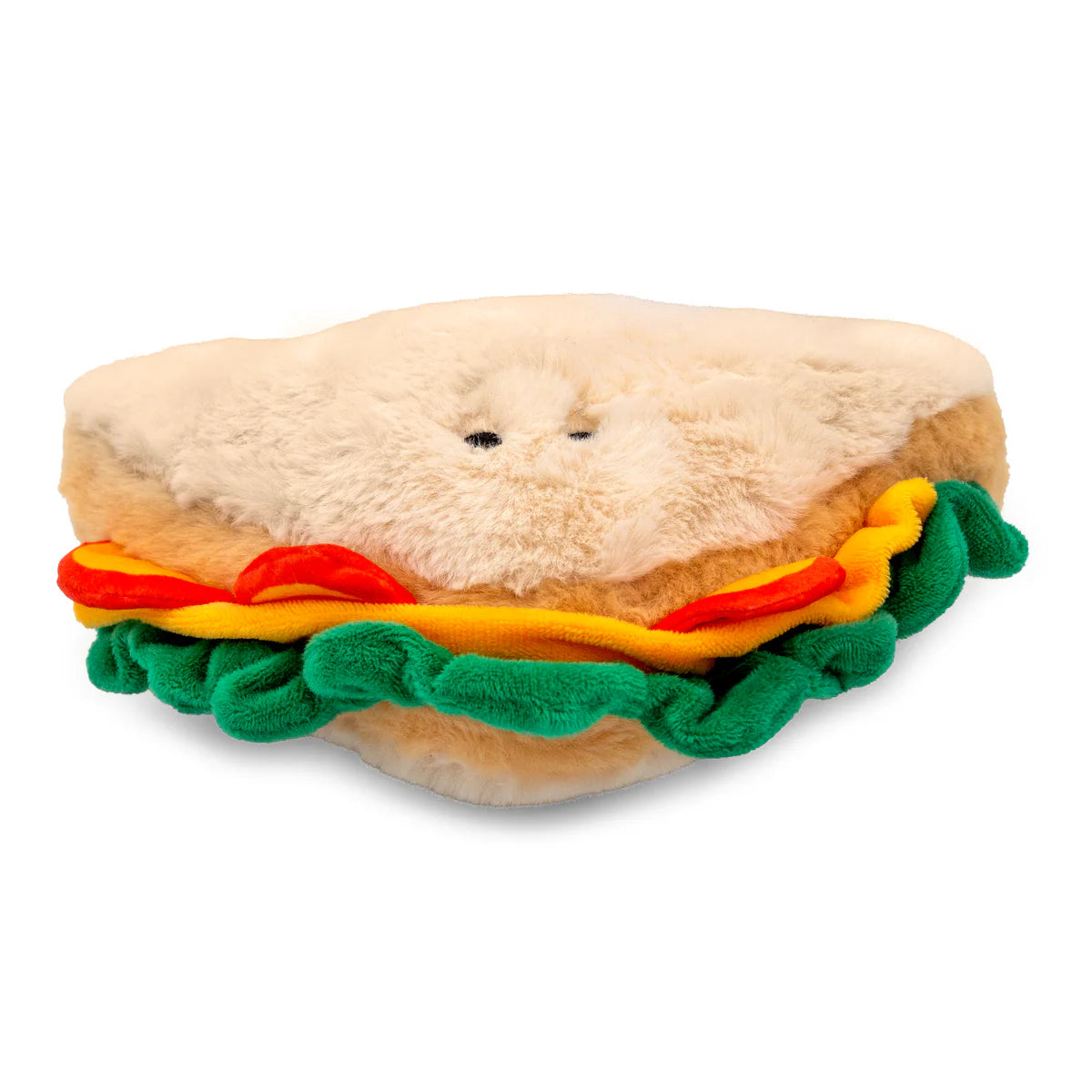 ThoozyPet sandwich dog toy plush with colorful lettuce and tomato for playful dogs