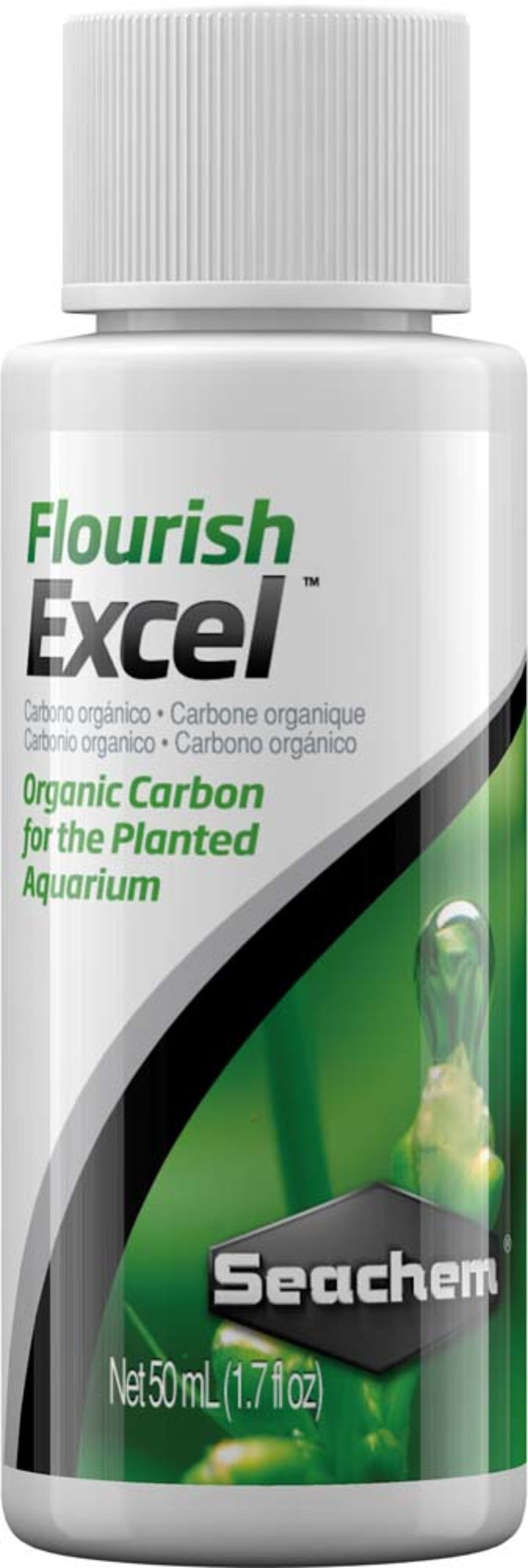 Seachem Flourish Excel plant supplement in 50 mL bottle for aquarium plants with organic carbon.