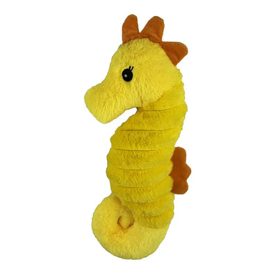 Petlou Seahorse Dog Toy in yellow plush material designed for fun and comfort for dogs