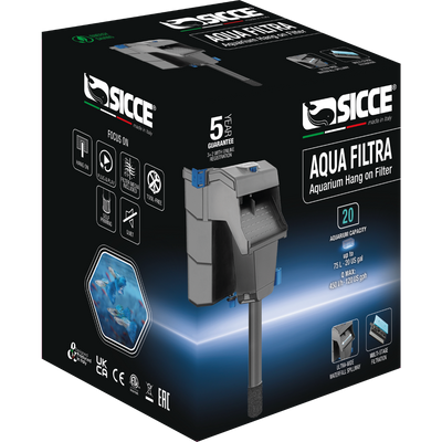 Sicce Aqua Filtra aquarium filter for aquariums up to 20 gallons with efficient filtration system