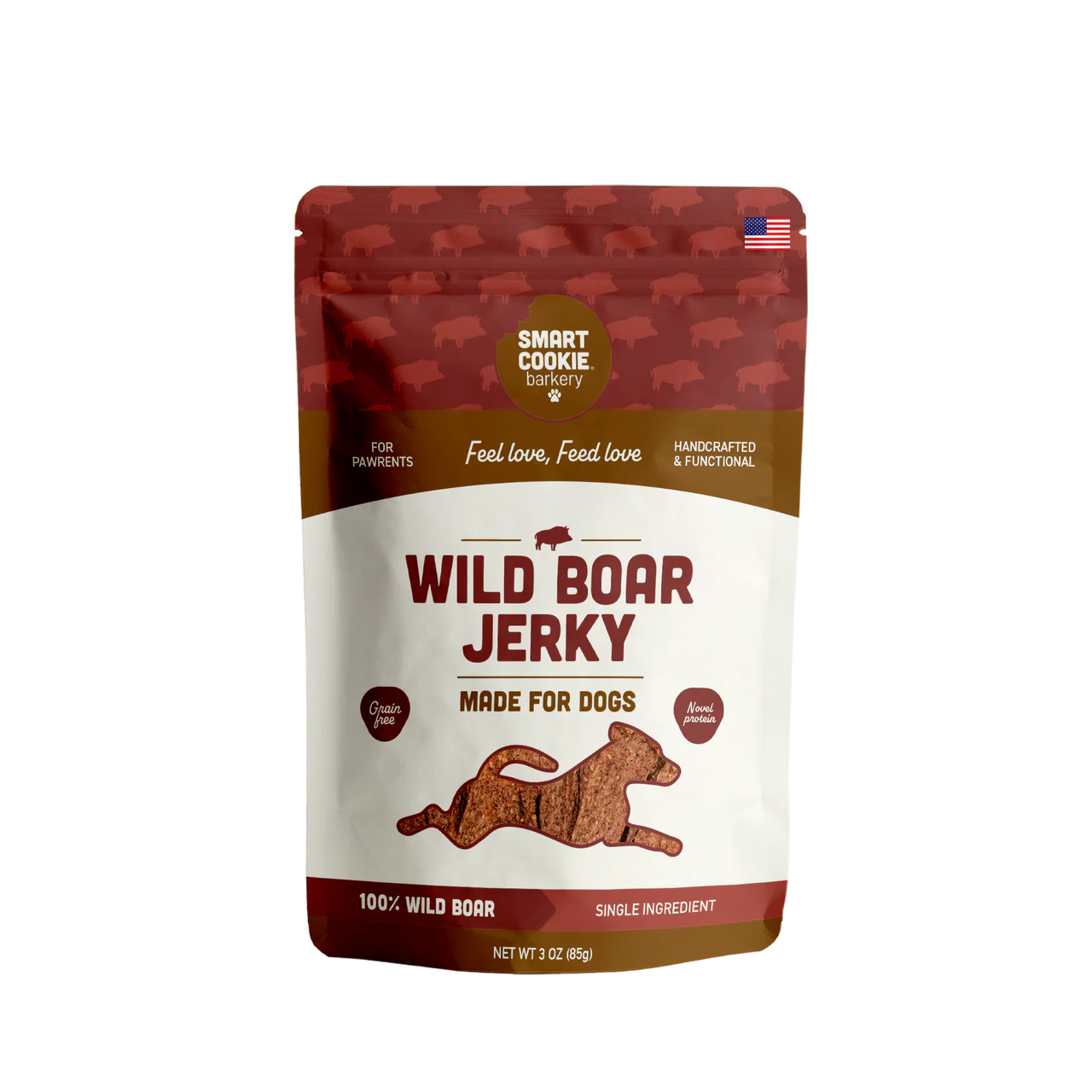 Smart Cookie wild boar jerky for dogs made with 100% wild boar and a single ingredient