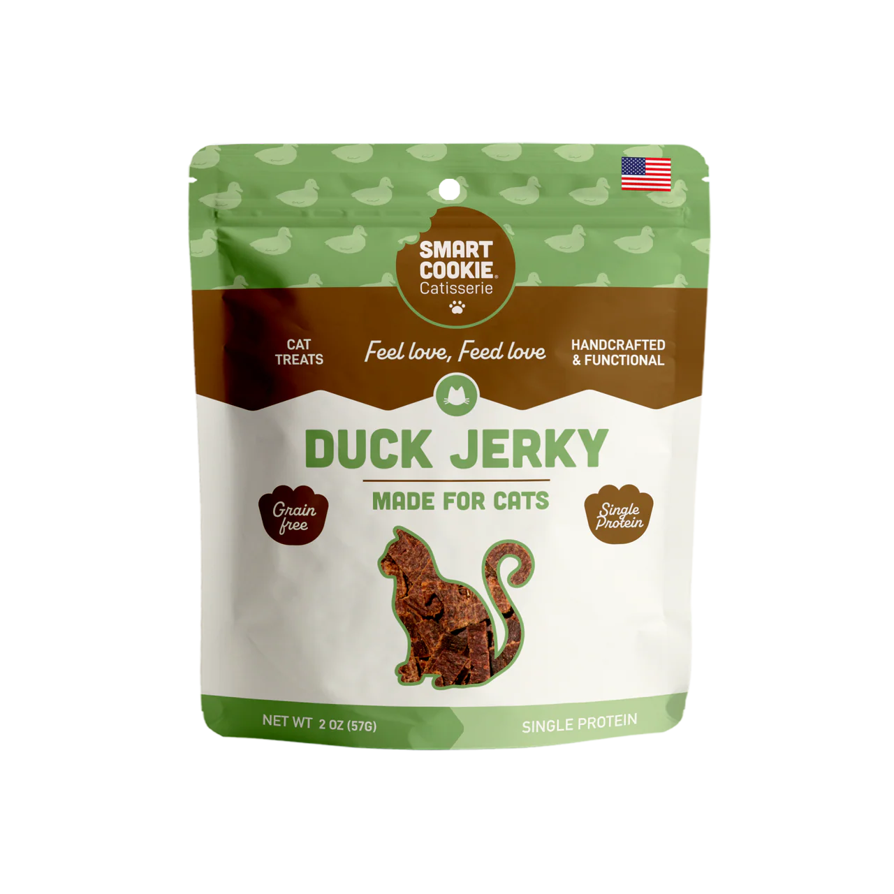 Smart Cookie Grain Free Cat Jerky Duck Treats in 2 oz Bag for Pampered Cats