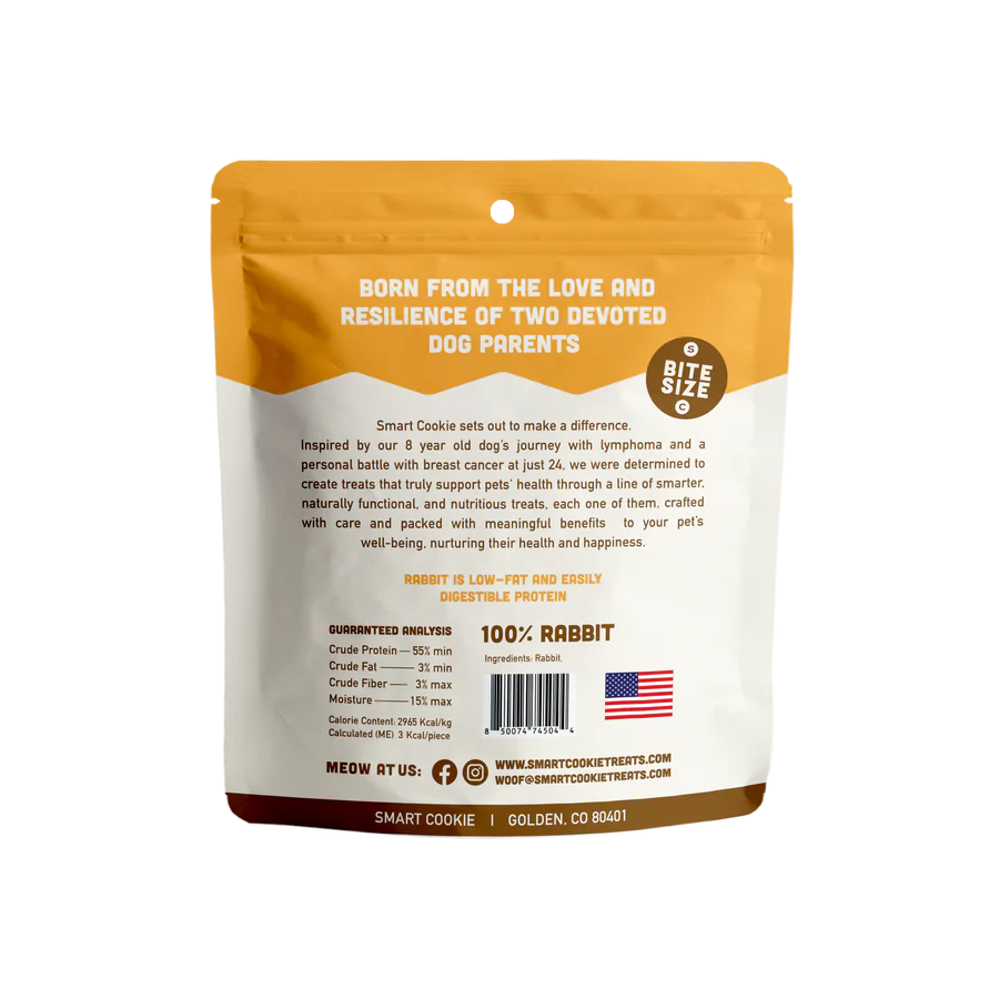 Smart Cookie Grain Free Cat Jerky made with 100% rabbit for healthy feline treats