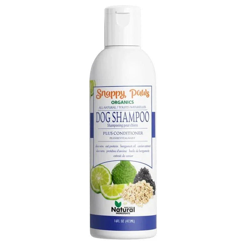 Snappy Tom organic dog shampoo and conditioner in 16.9 oz bottle for natural pet grooming