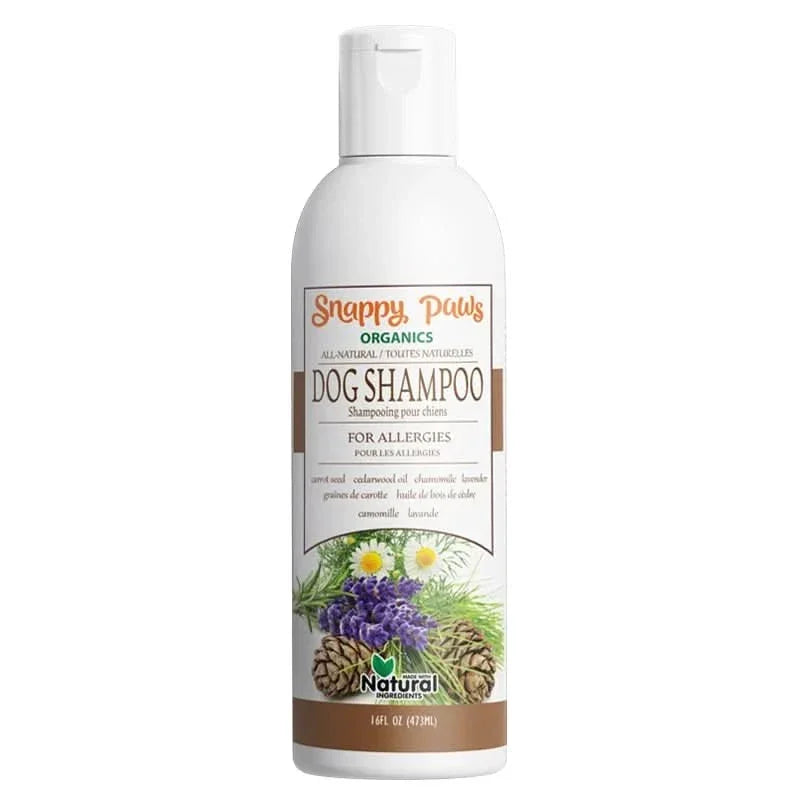Snappy Tom Organic Dog Shampoo for Allergies in a 16oz bottle with natural ingredients