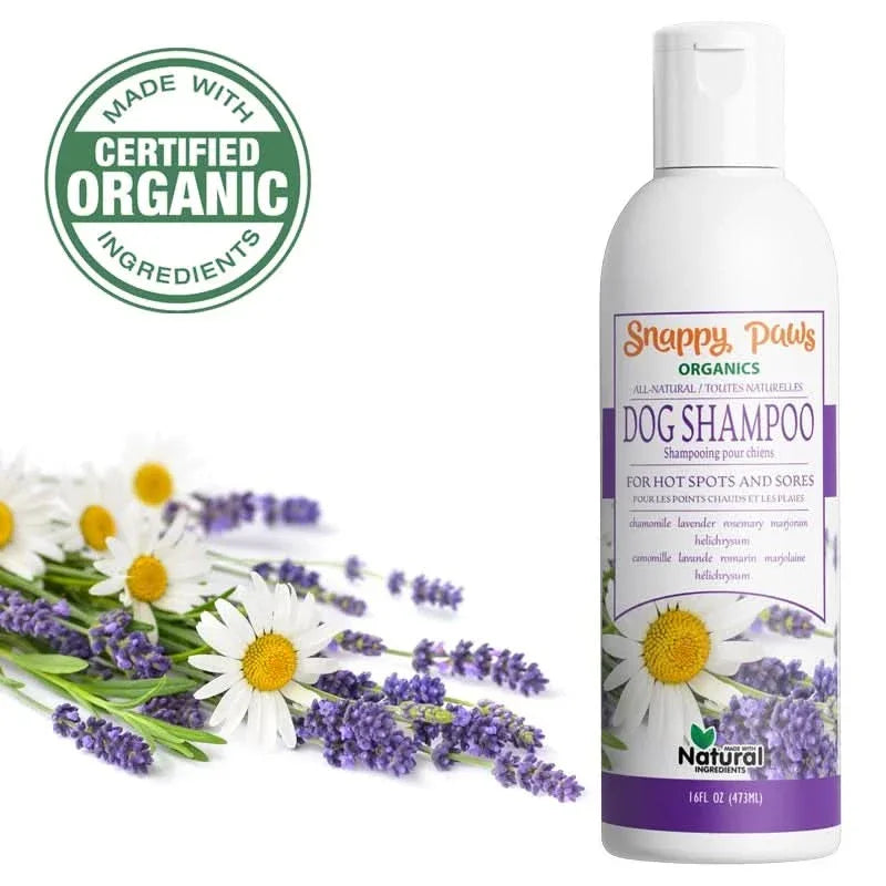 Snappy Tom Dog Shampoo with all-natural ingredients for soothing hot spots and sores in dogs