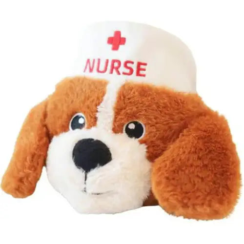 Steel Dog stuffing free dog plush toy in the shape of a nurse dog with a hat