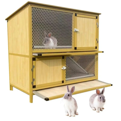 Talis - us Rabbit Hutch Small Animals Habitat with Ramp, Removable Tray, and Weatherproof Roof - Talis Us